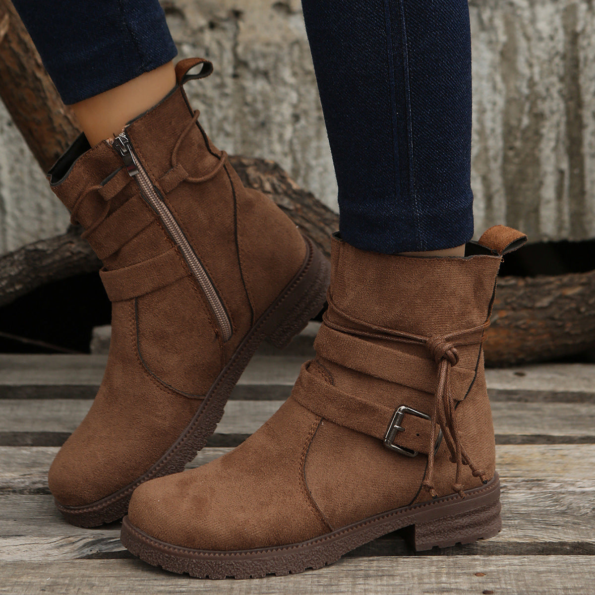 Suede Side Zip Round Toe Boots | Maekery Studio