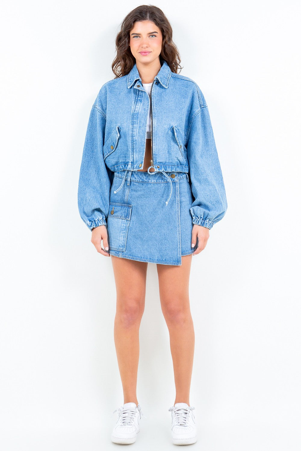 American Bazi Drawstring Waist Crop Denim Jacket | Maekery Studio