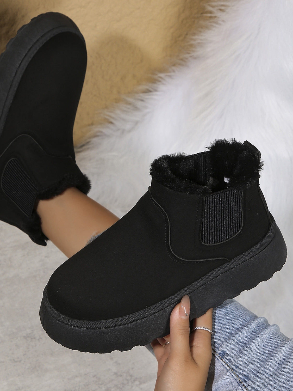 Suede Round Toe Platform Boots | Maekery Studio