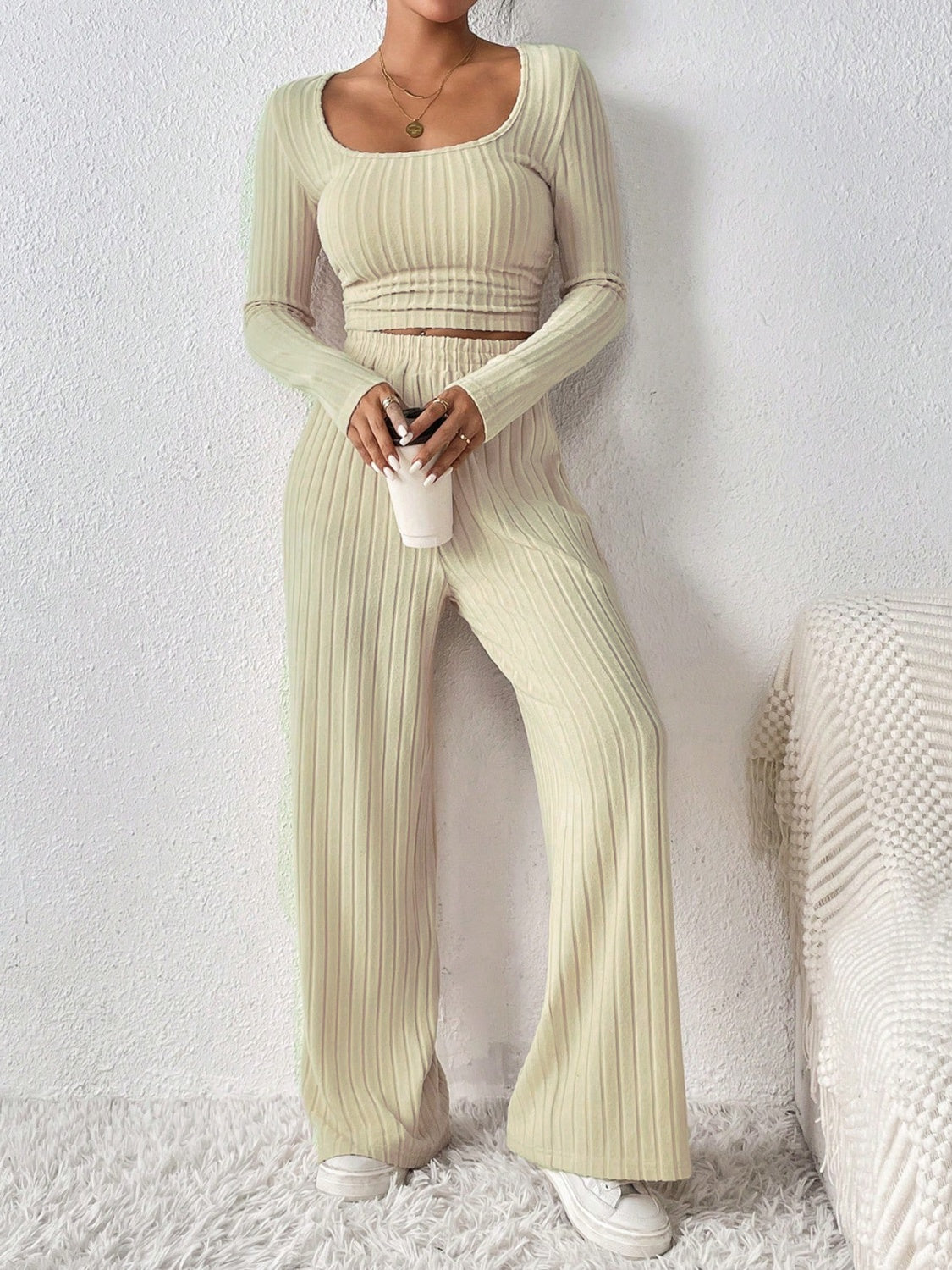 Honey Scoop Neck Long Sleeve Top and Pants Set | Maekery Studio