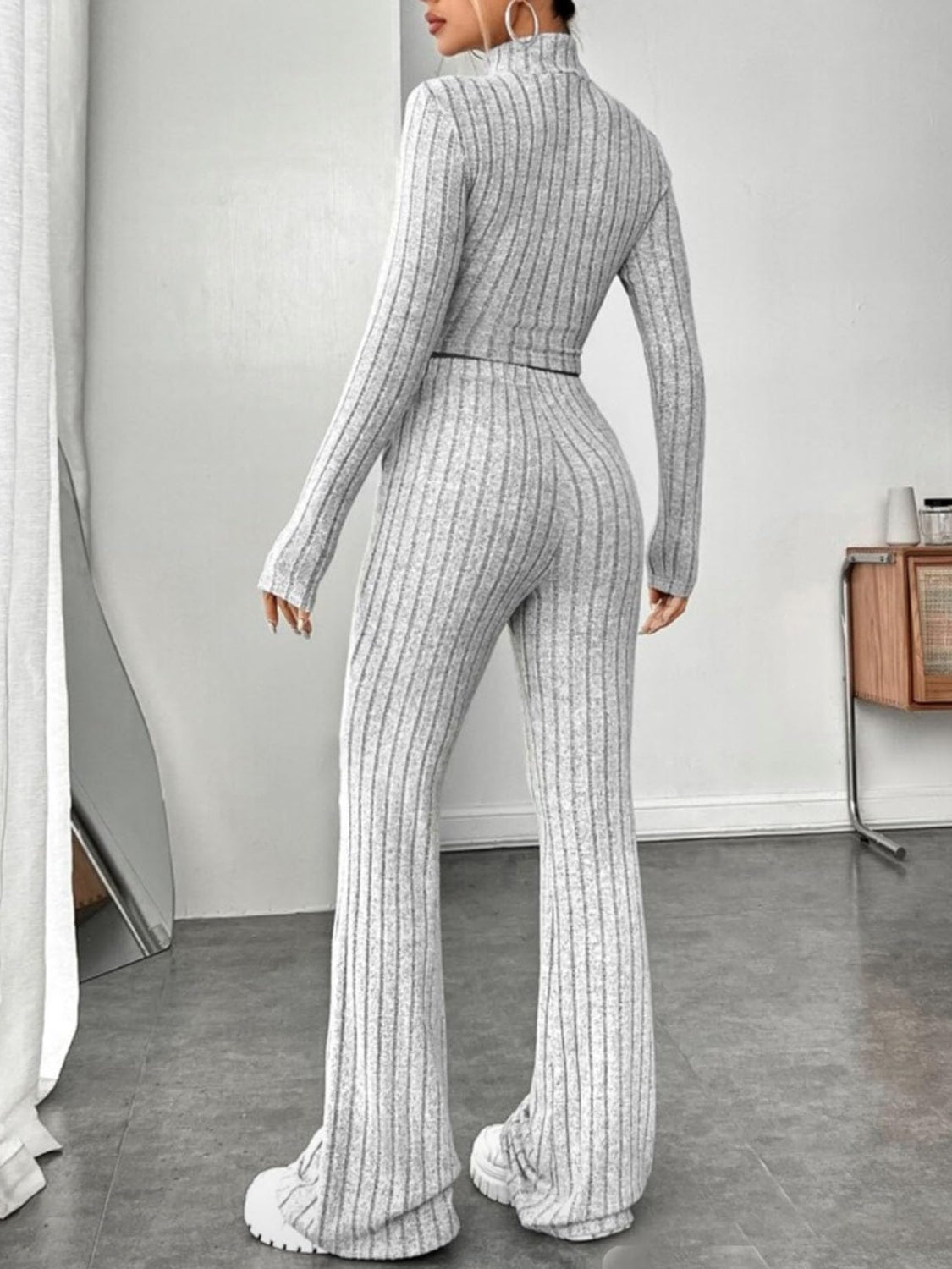 Ribbed Mock Neck Long Sleeve Top and Pants Set | Maekery Studio