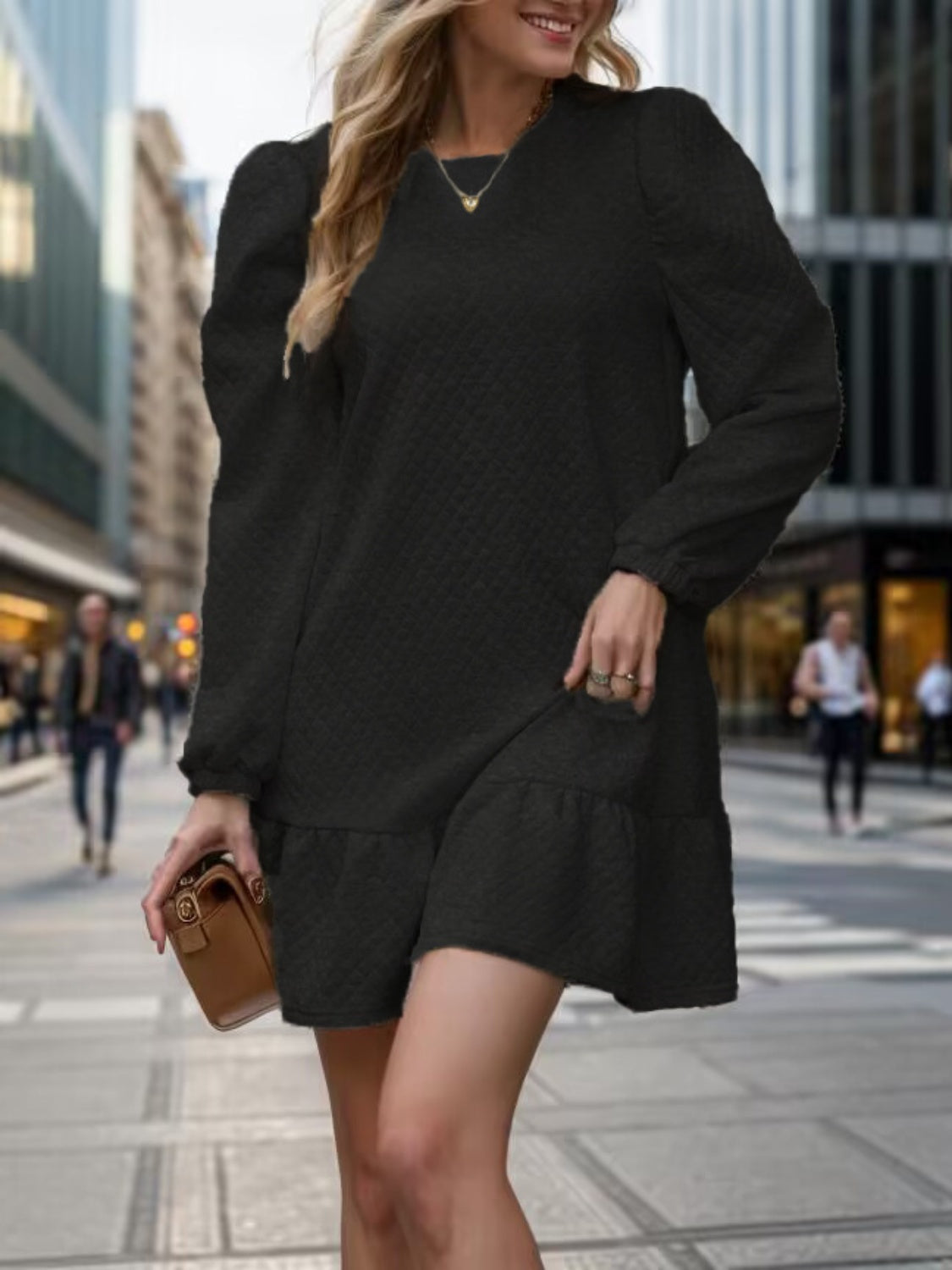 Round Neck Long Sleeve Mini Dress | Maekery Studio