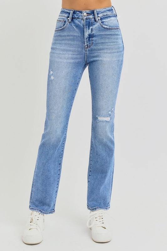 RISEN Full Size Distressed High-Rise Ankle Straight Jeans | Maekery Studio