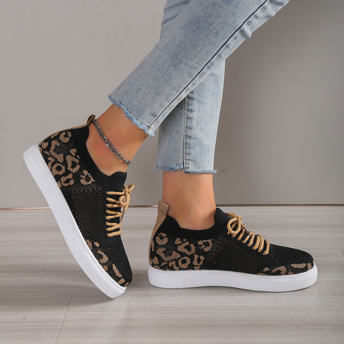 Lace-Up Leopard Flat Sneakers | Maekery Studio