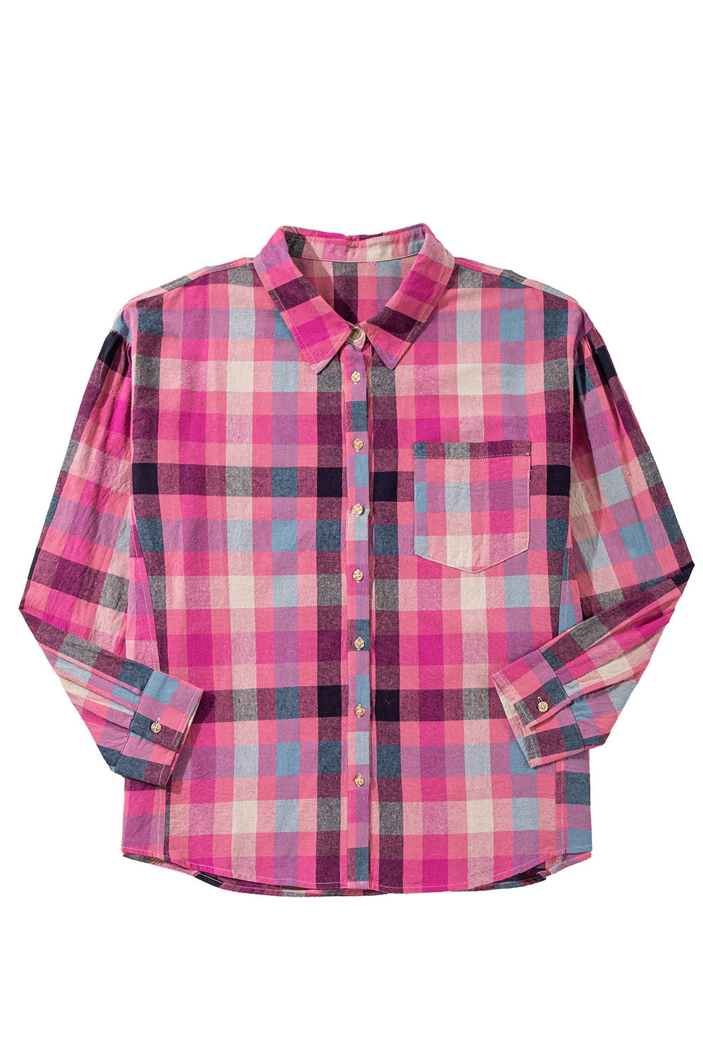 Rose Checkered Print Button-up Plus Size Shirt | Maekery Studio