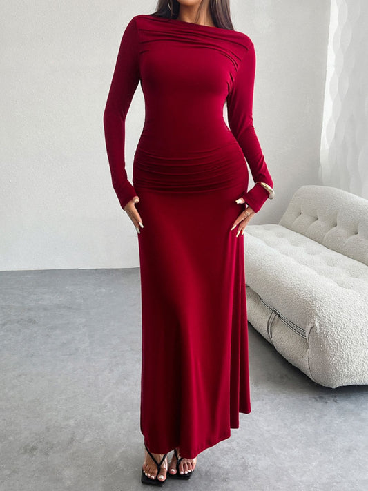 Devine Ruched Long Sleeve Maxi Dress | Maekery Studio