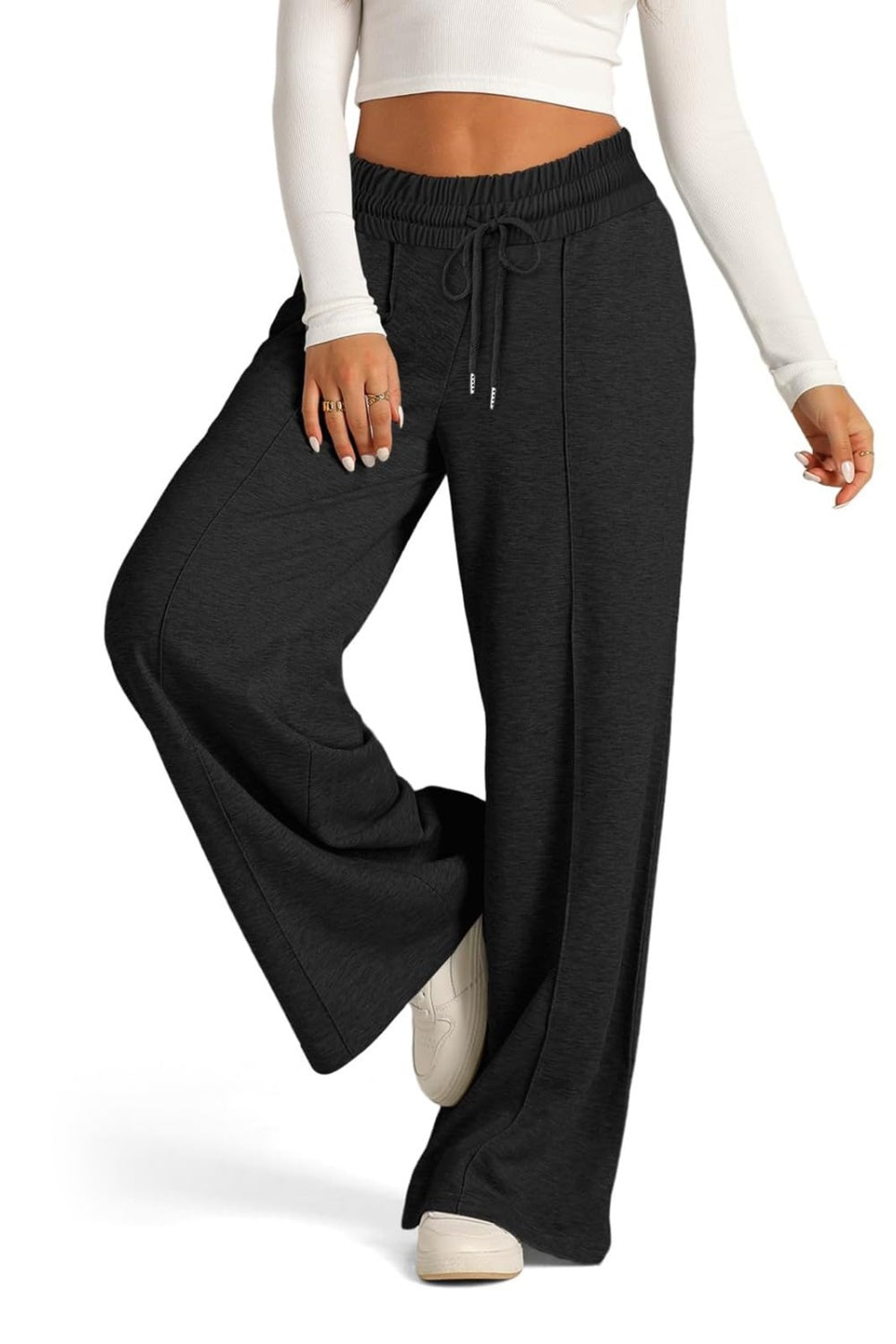 Drawstring Elastic Waist Wide Leg Pants | Maekery Studio