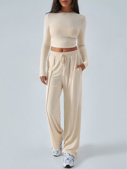 Devine Round Neck Long Sleeve Top and Pants Set | Maekery Studio