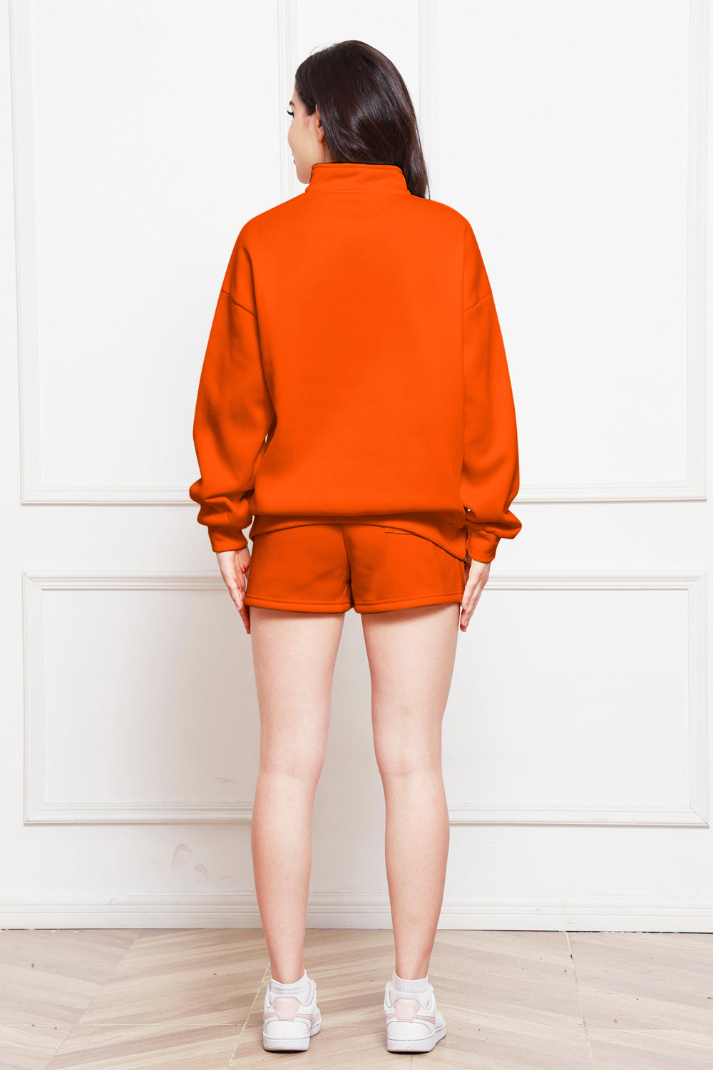 Half Zip Long Sleeve Sweatshirt and Drawstring Shorts Set | Maekery Studio