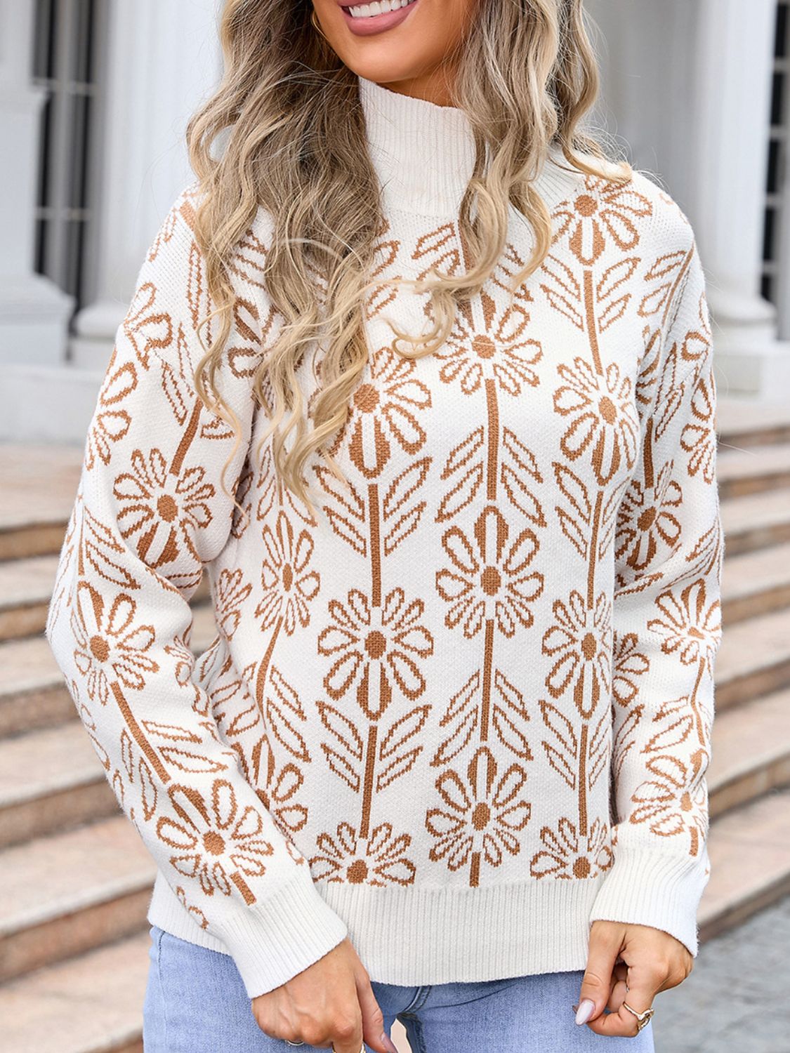 Angel Wings Flower Turtleneck Long Sleeve Sweater | Maekery Studio