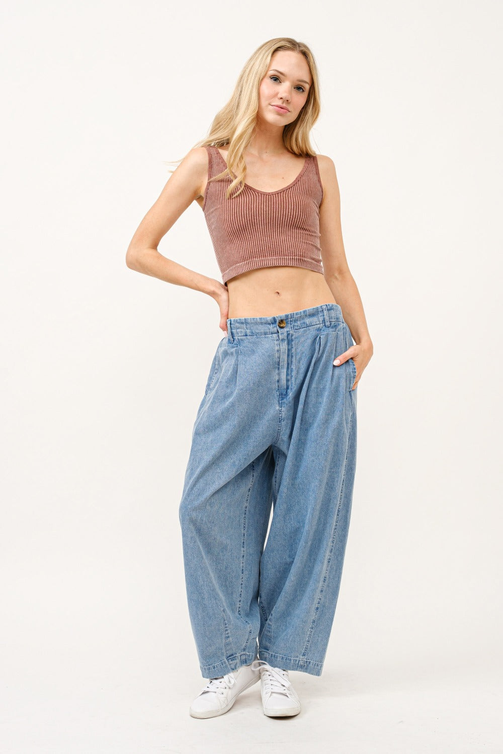 And The Why Elastic Back Pleated Baggy Jeans | Maekery Studio