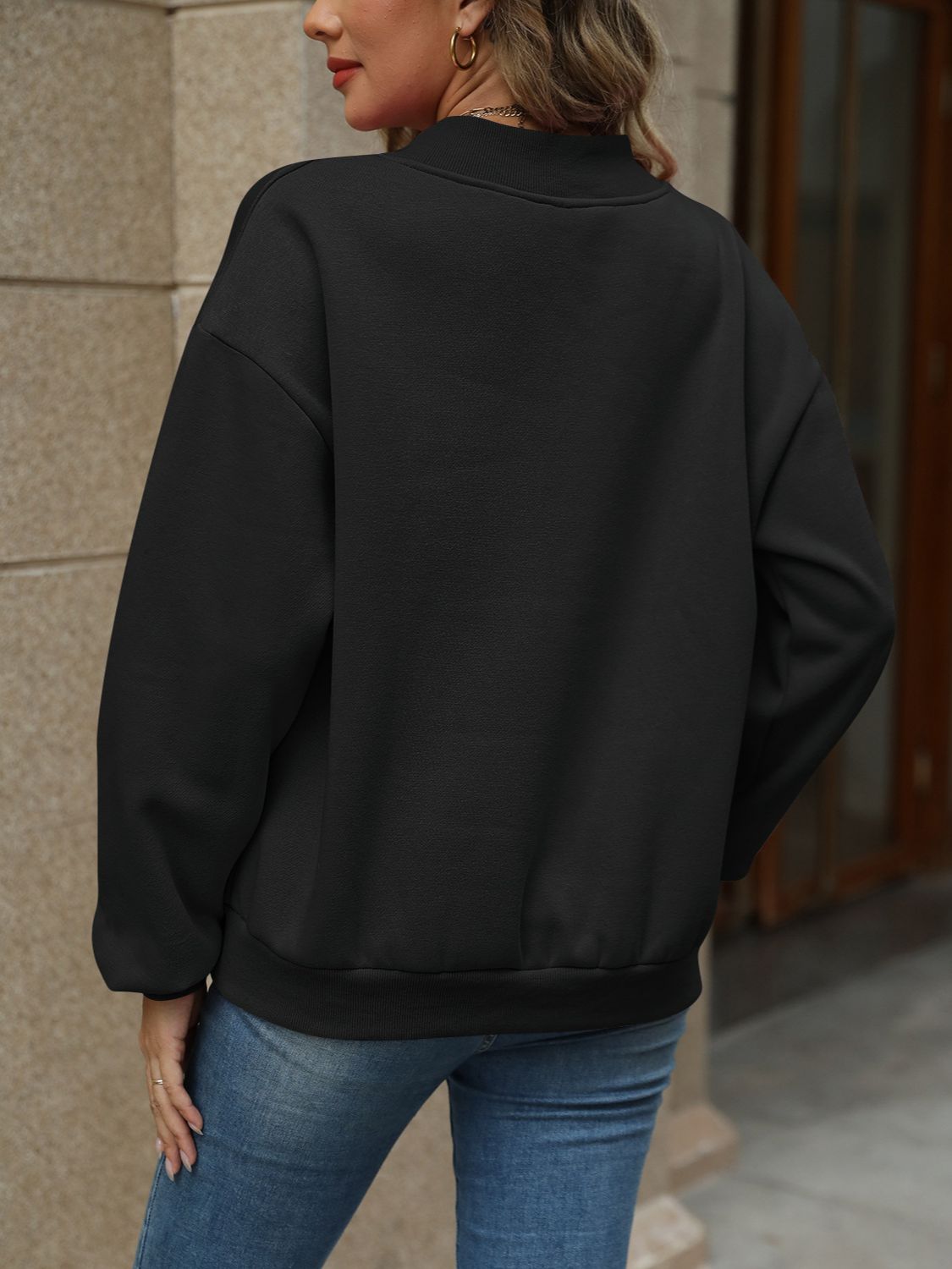 V-Neck Long Sleeve Dropped Shoulder Sweatshirt | Maekery Studio