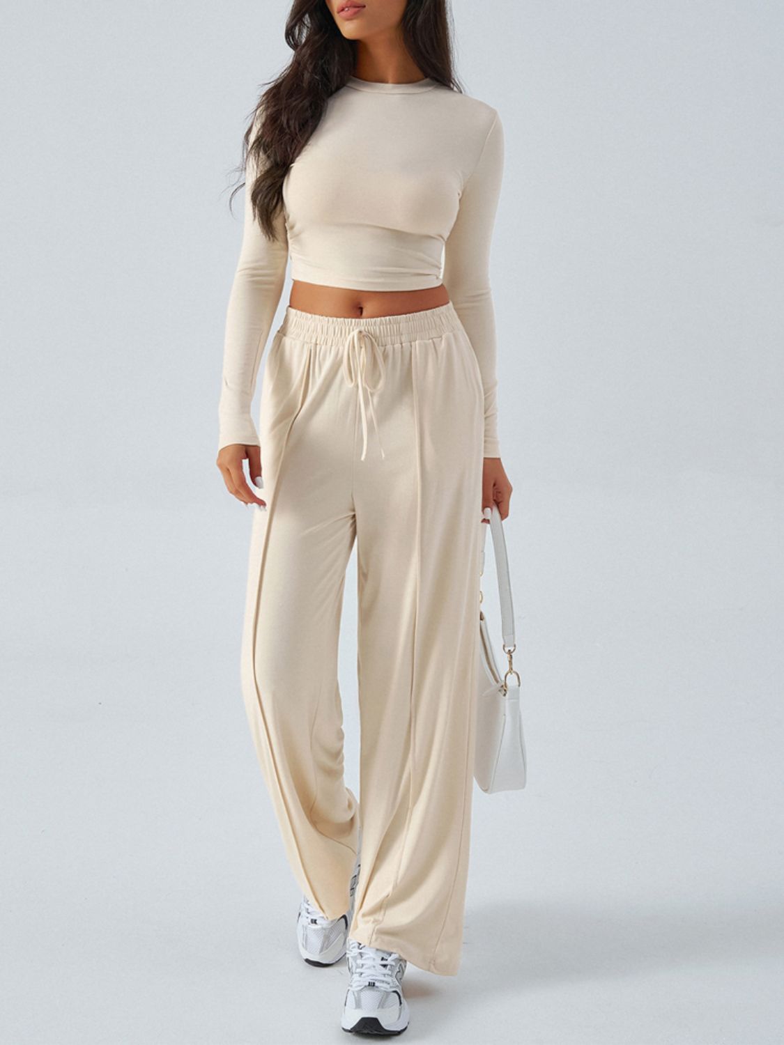 Devine Round Neck Long Sleeve Top and Pants Set | Maekery Studio