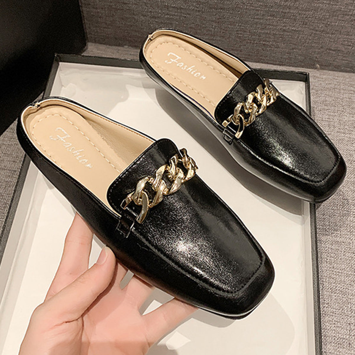 PU Leather Square Toe Flat Loafers | Maekery Studio