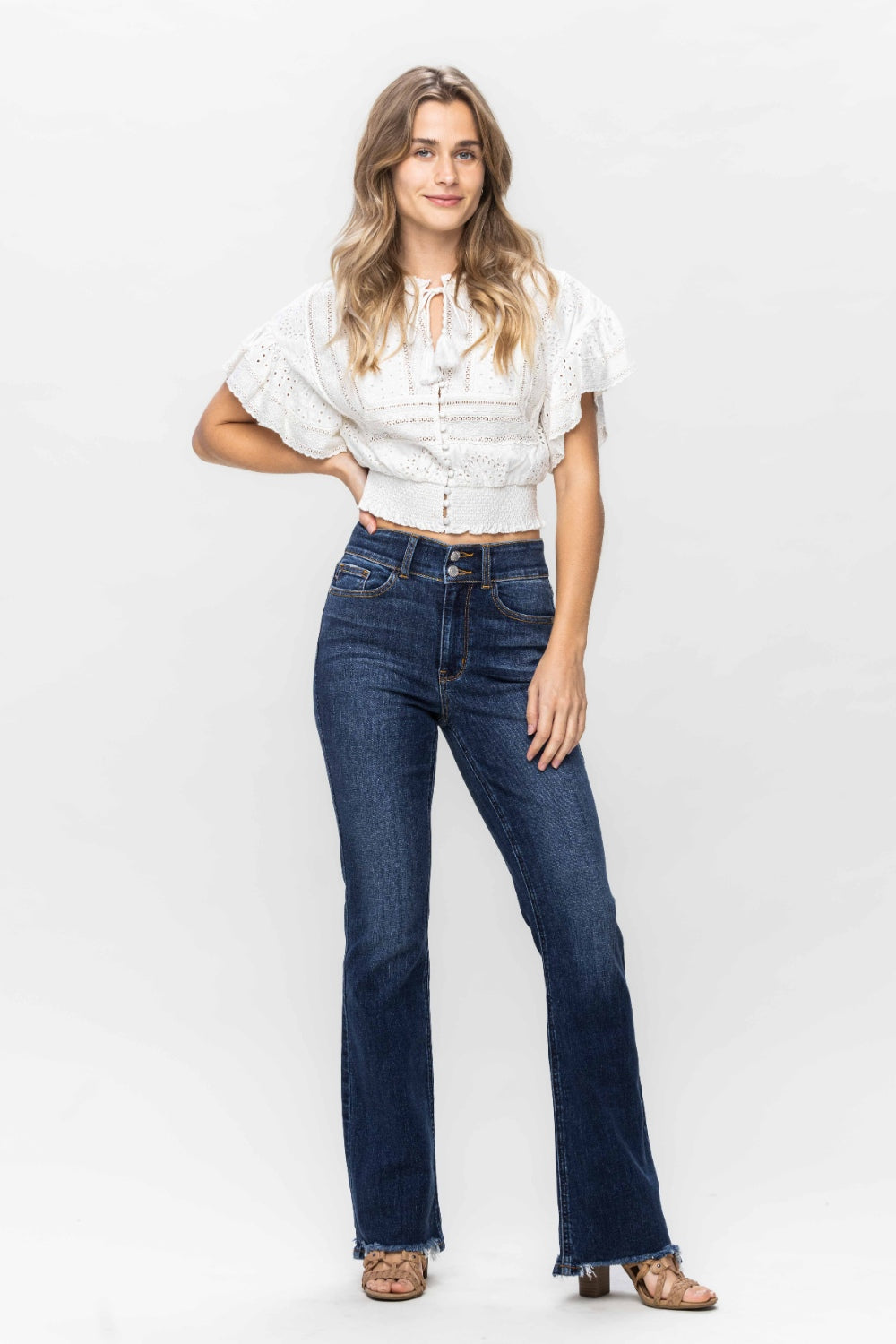 Judy Blue Full Size Frayed Hem Bootcut Jeans | Maekery Studio