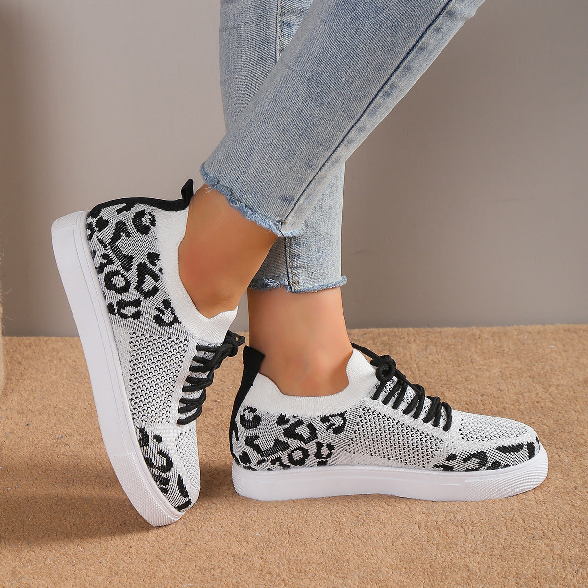 Lace-Up Leopard Flat Sneakers | Maekery Studio