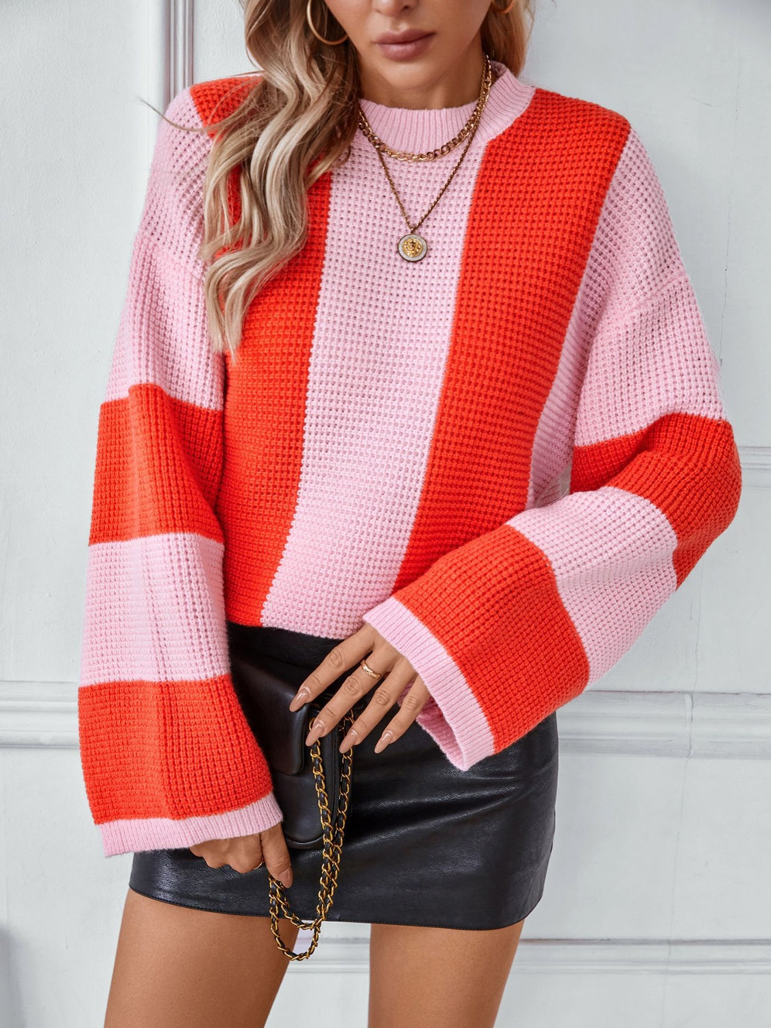 Color Block Round Neck Long Sleeve Sweater | Maekery Studio