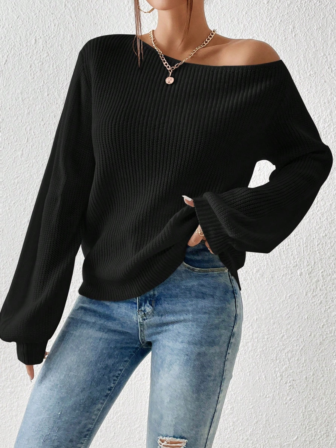 Honey Single Shoulder Long Sleeve Sweater | Maekery Studio