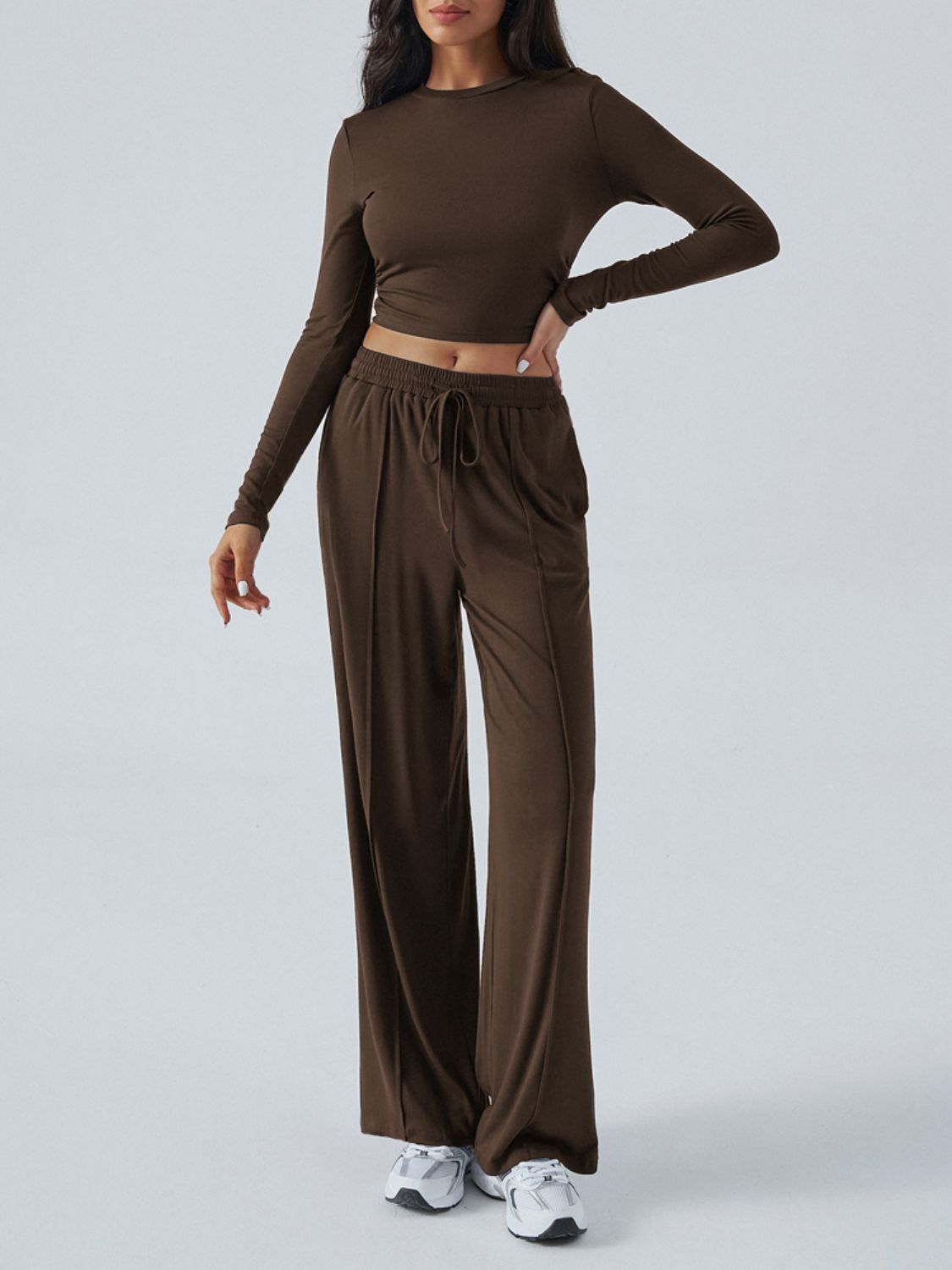 Devine Round Neck Long Sleeve Top and Pants Set | Maekery Studio