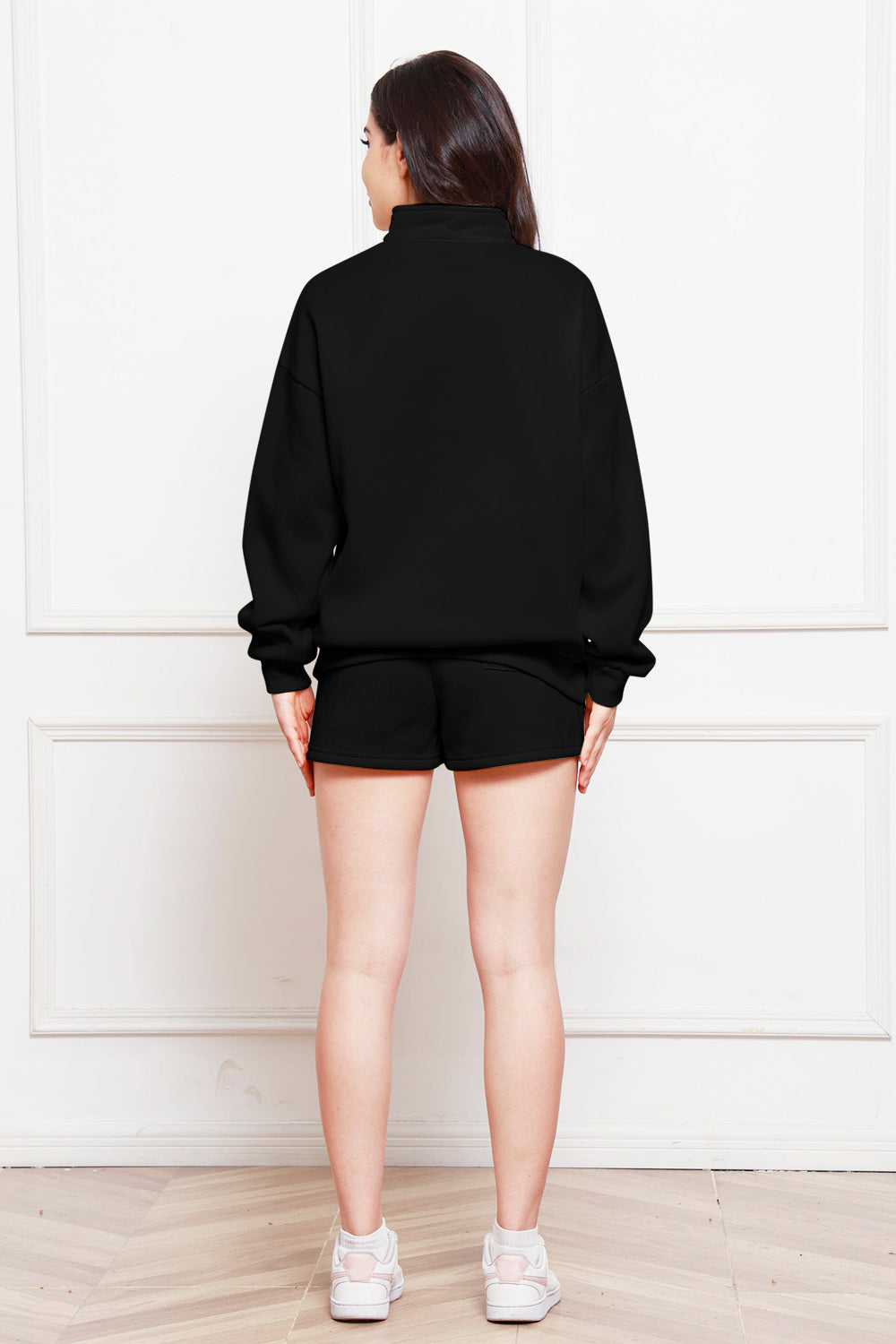 Half Zip Long Sleeve Sweatshirt and Drawstring Shorts Set | Maekery Studio