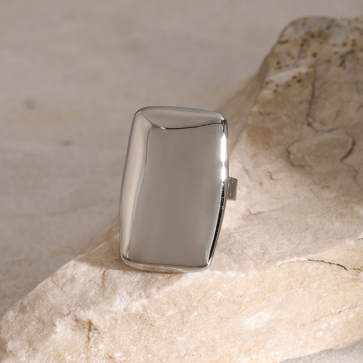 Stainless Steel Rectangle Adjustable Open Ring | Maekery Studio