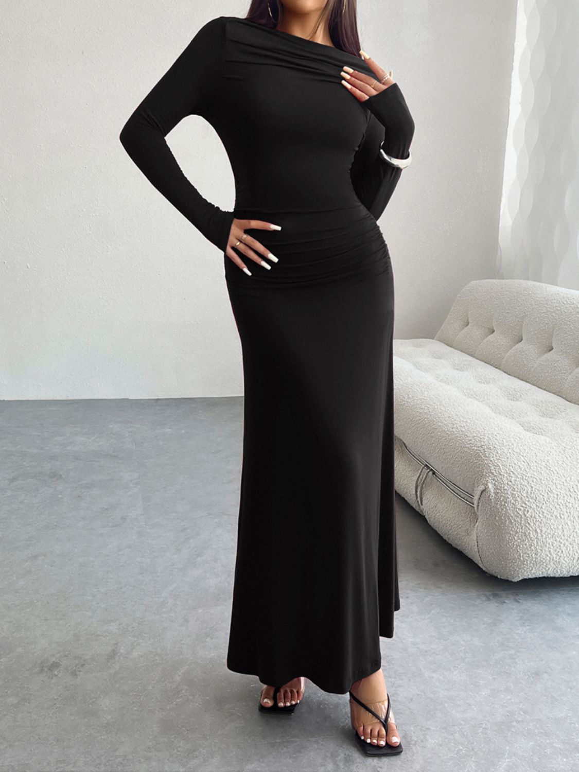 Devine Ruched Long Sleeve Maxi Dress | Maekery Studio