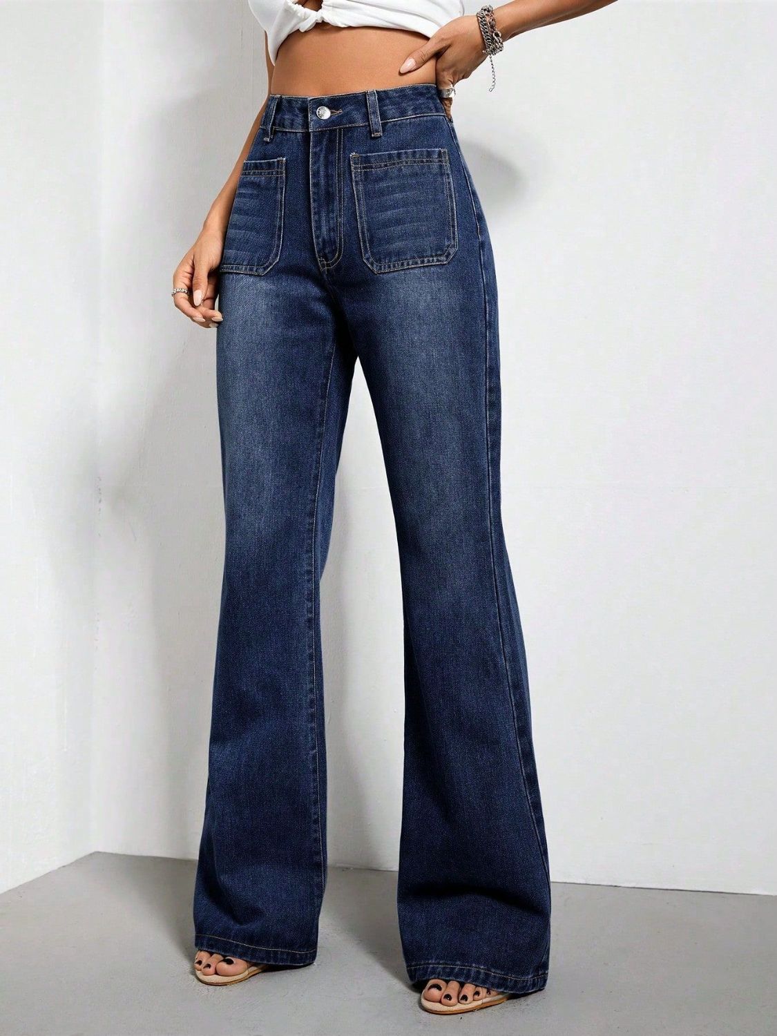 High Waist Bootcut Jeans with Pockets | Maekery Studio