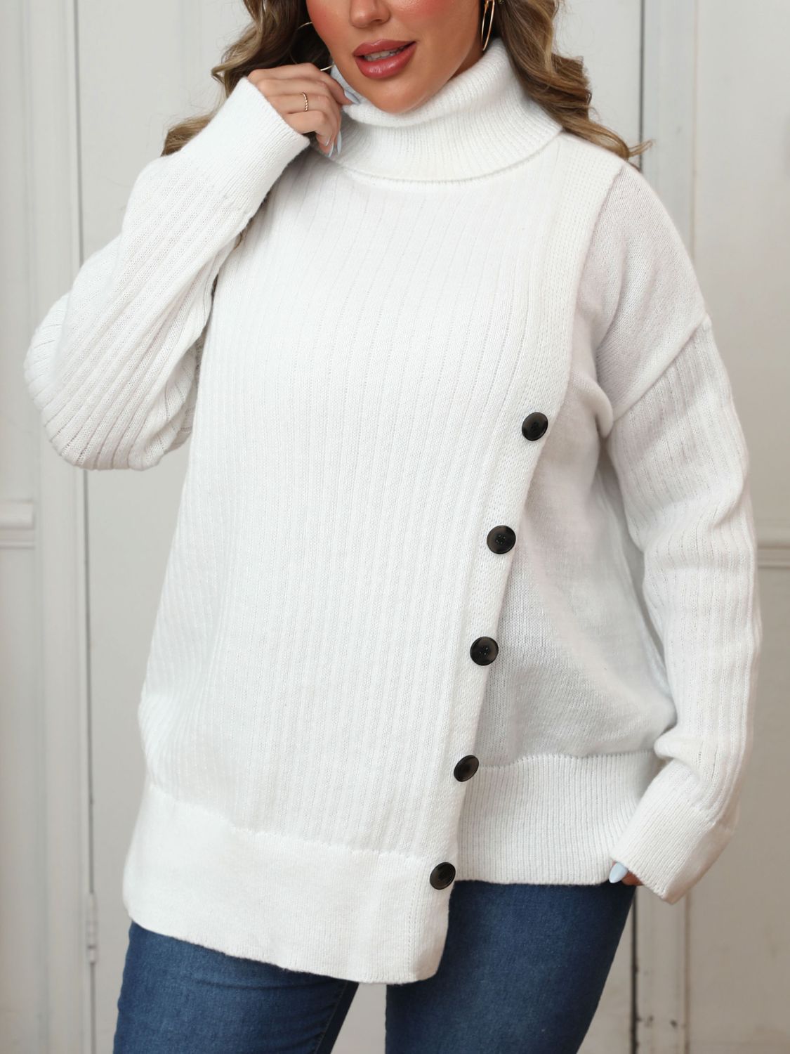 Plus Size Turtleneck Long Sleeve Sweater | Maekery Studio