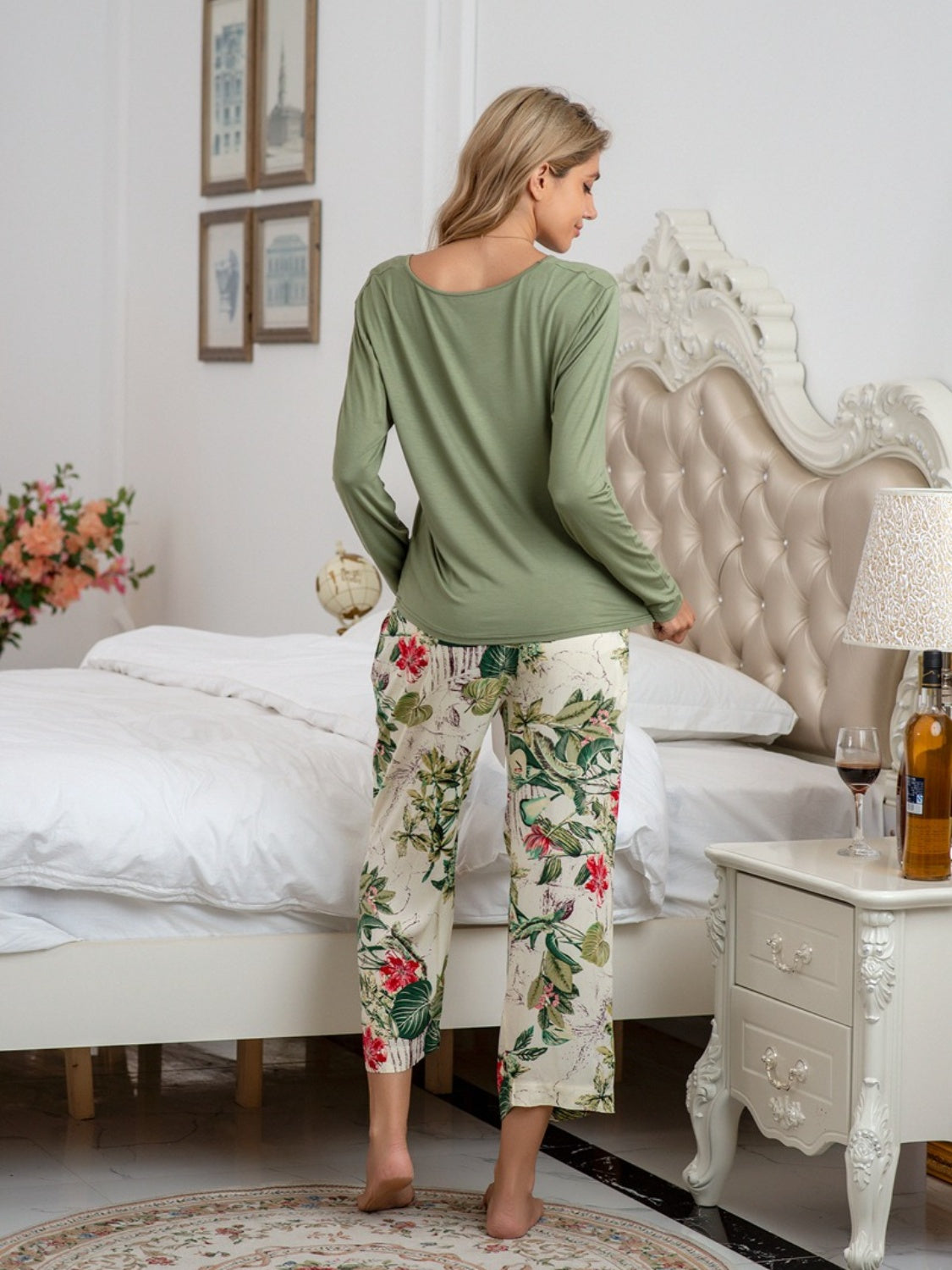 Round Neck Top and Printed Pants Lounge Set | Maekery Studio