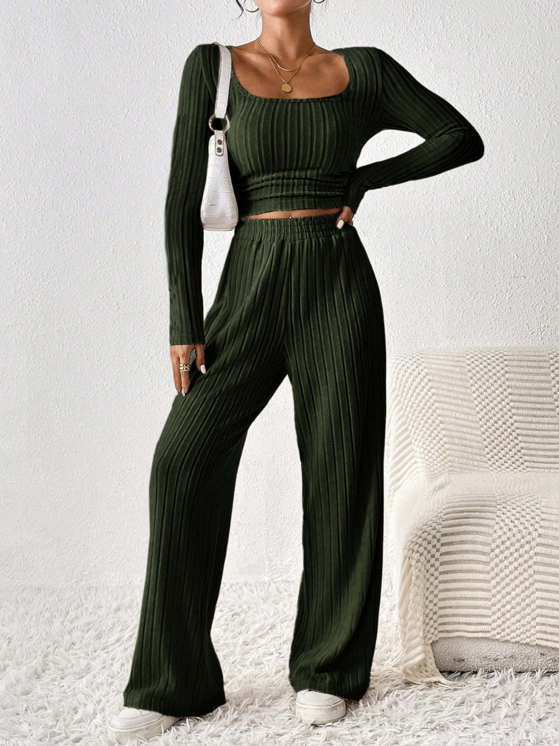 Honey Scoop Neck Long Sleeve Top and Pants Set | Maekery Studio