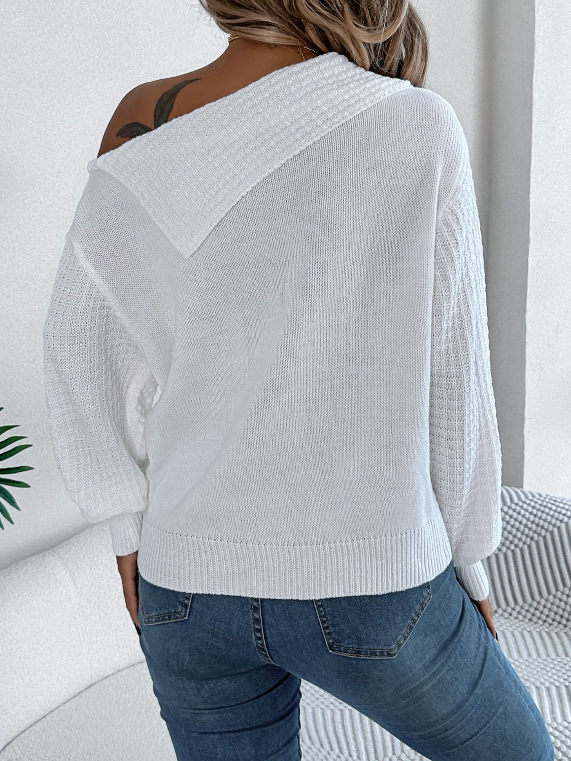 Cable-Knit One Shoulder Long Sleeve Sweater | Maekery Studio