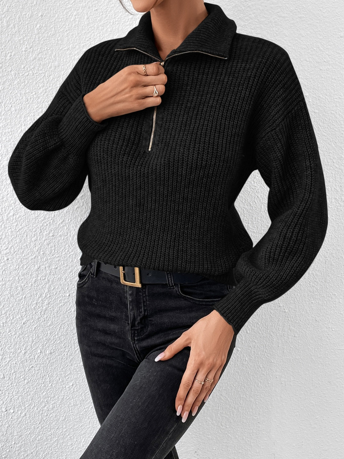 Honey Half Zip Dropped Shoulder Sweater | Maekery Studio