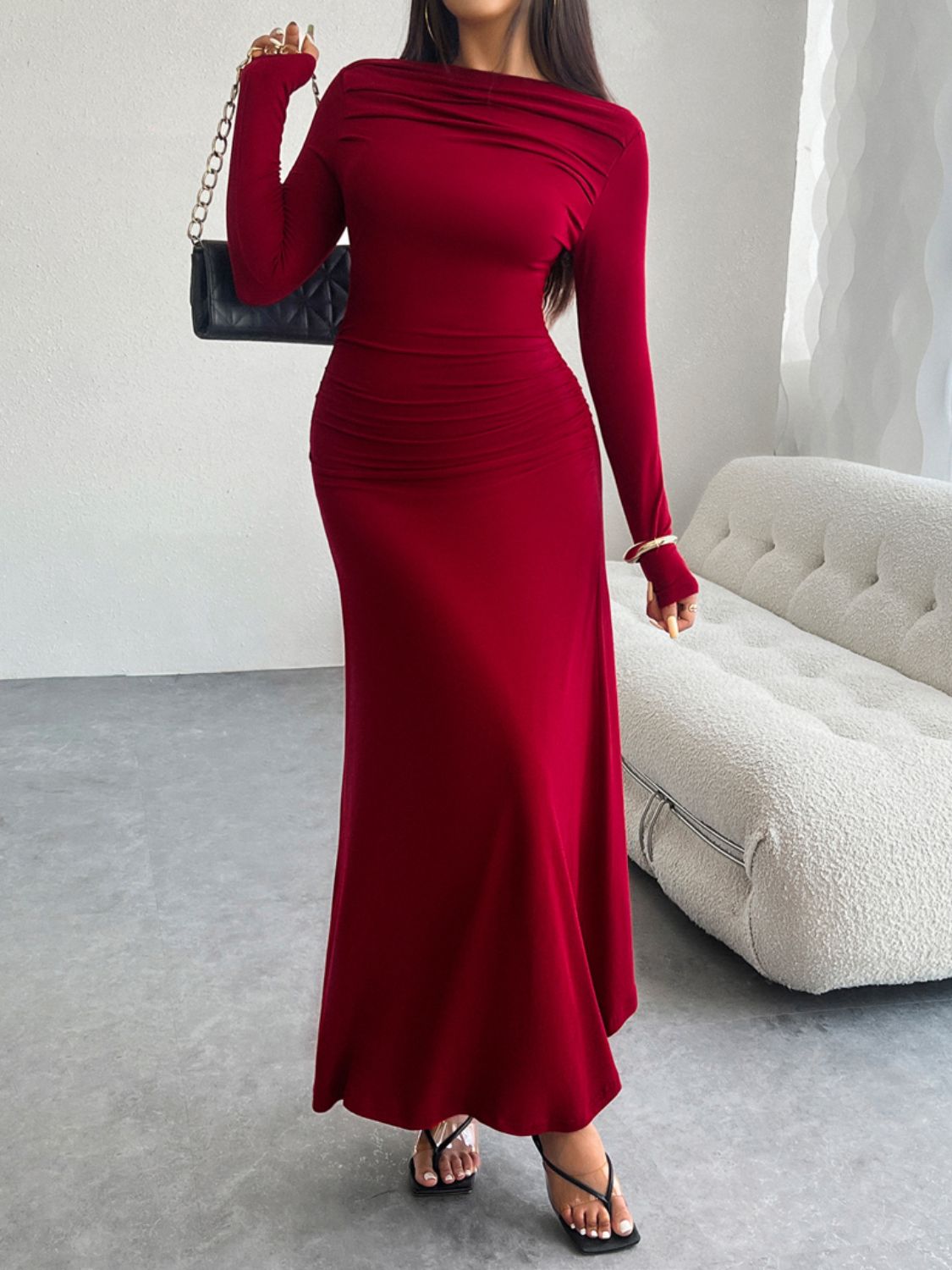 Devine Ruched Long Sleeve Maxi Dress | Maekery Studio