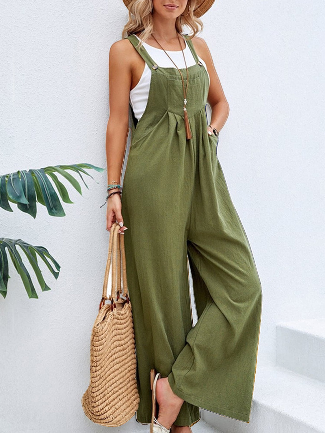 Full Size Square Neck Wide Strap Overalls | Maekery Studio