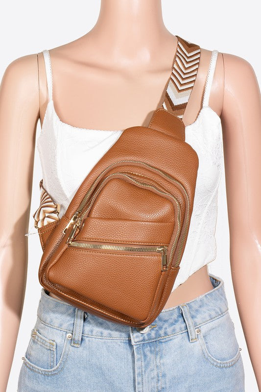 Fame PU Leather Chevron Strap Crossbody Bag | Maekery Studio