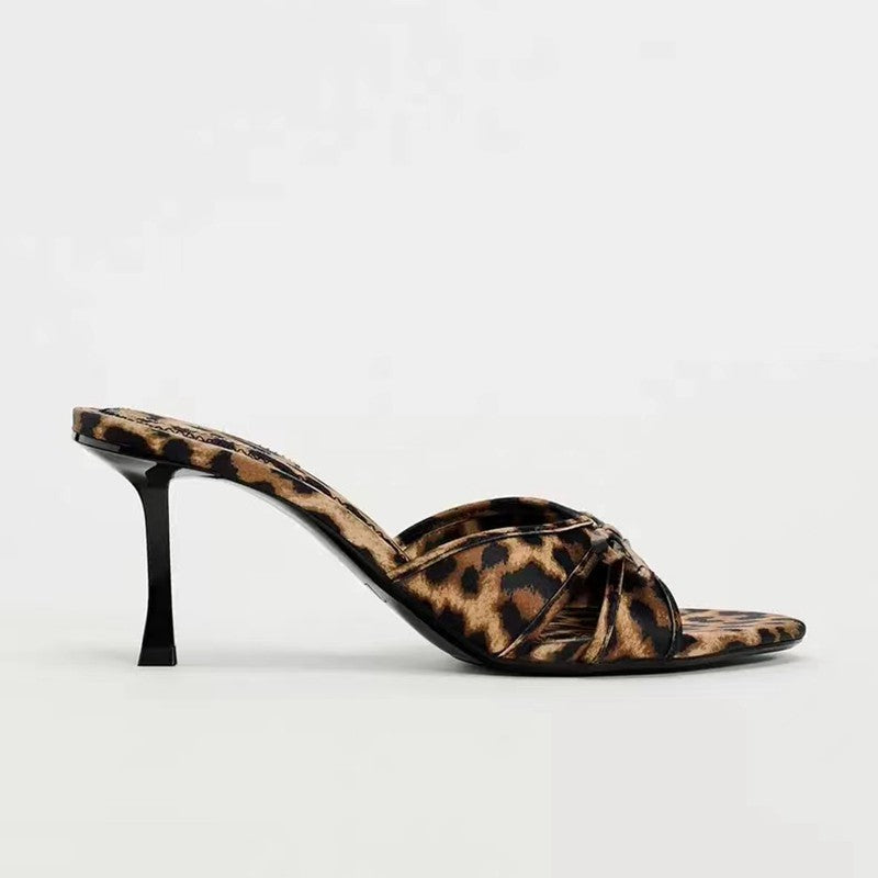 Bow Leopard Kitten Heel Sandals | Maekery Studio