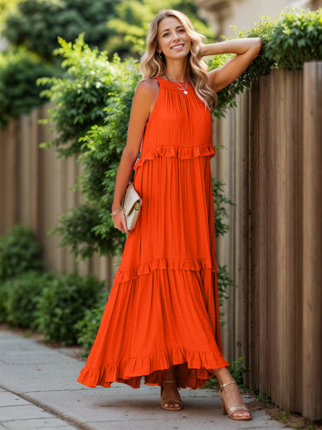 Ruffled Sleeveless Tiered Maxi Dress with Pockets | Maekery Studio