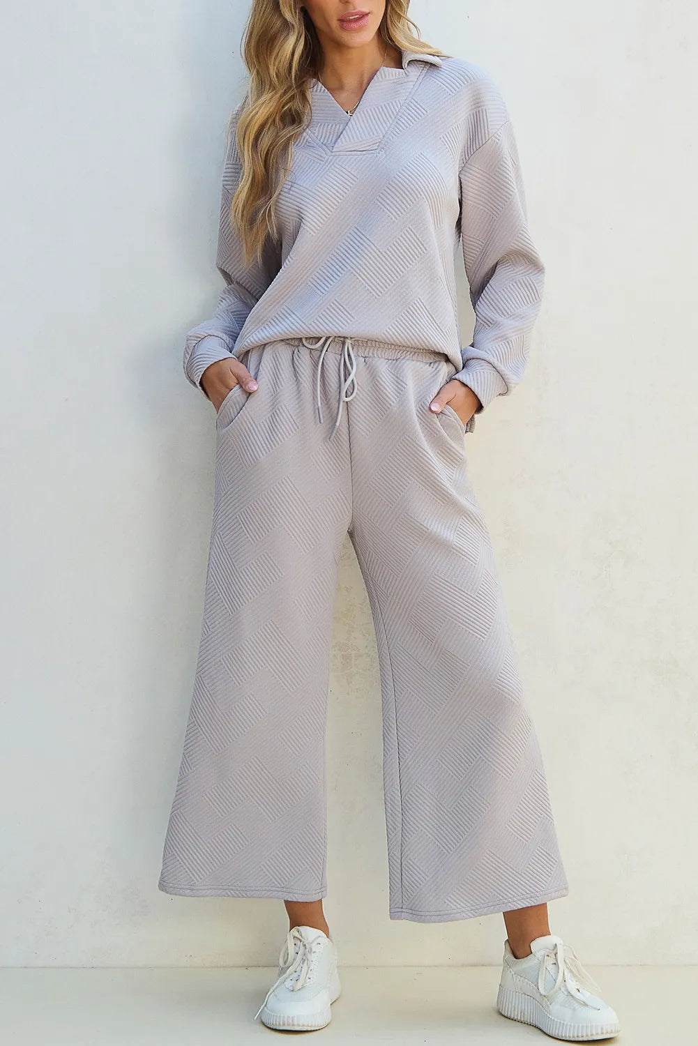 Textured Long Sleeve Top and Drawstring Pants Set | Maekery Studio