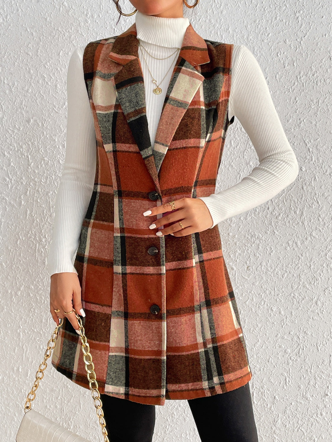 Honey Plaid Button Up Vest Coat | Maekery Studio