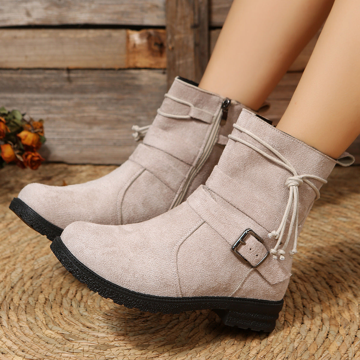 Suede Side Zip Round Toe Boots | Maekery Studio