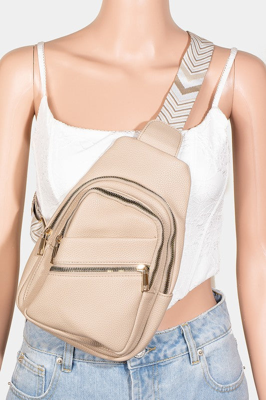 Fame PU Leather Chevron Strap Crossbody Bag | Maekery Studio