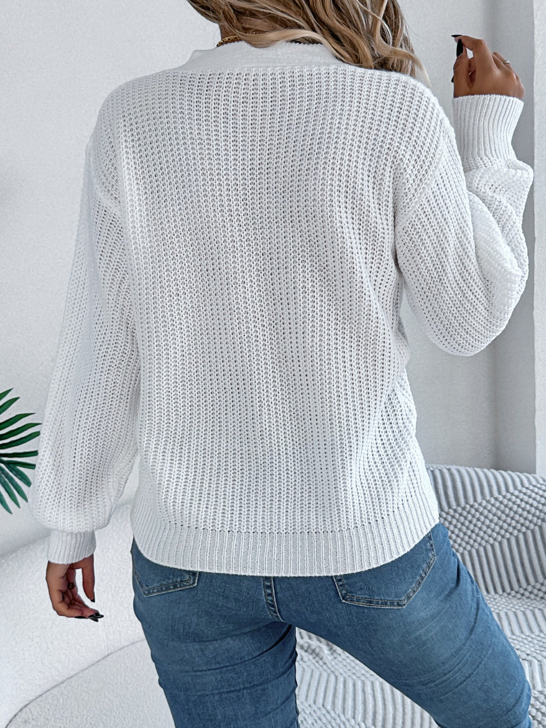 Cutout V-Neck Long Sleeve Sweater | Maekery Studio