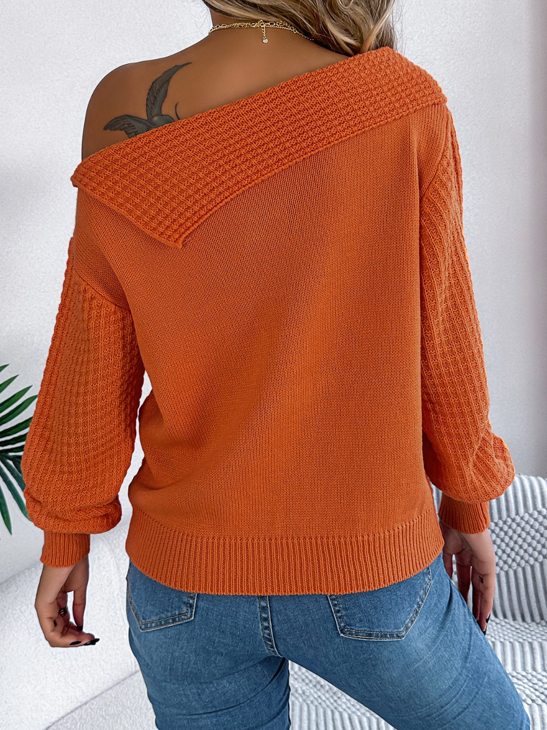 Cable-Knit One Shoulder Long Sleeve Sweater | Maekery Studio