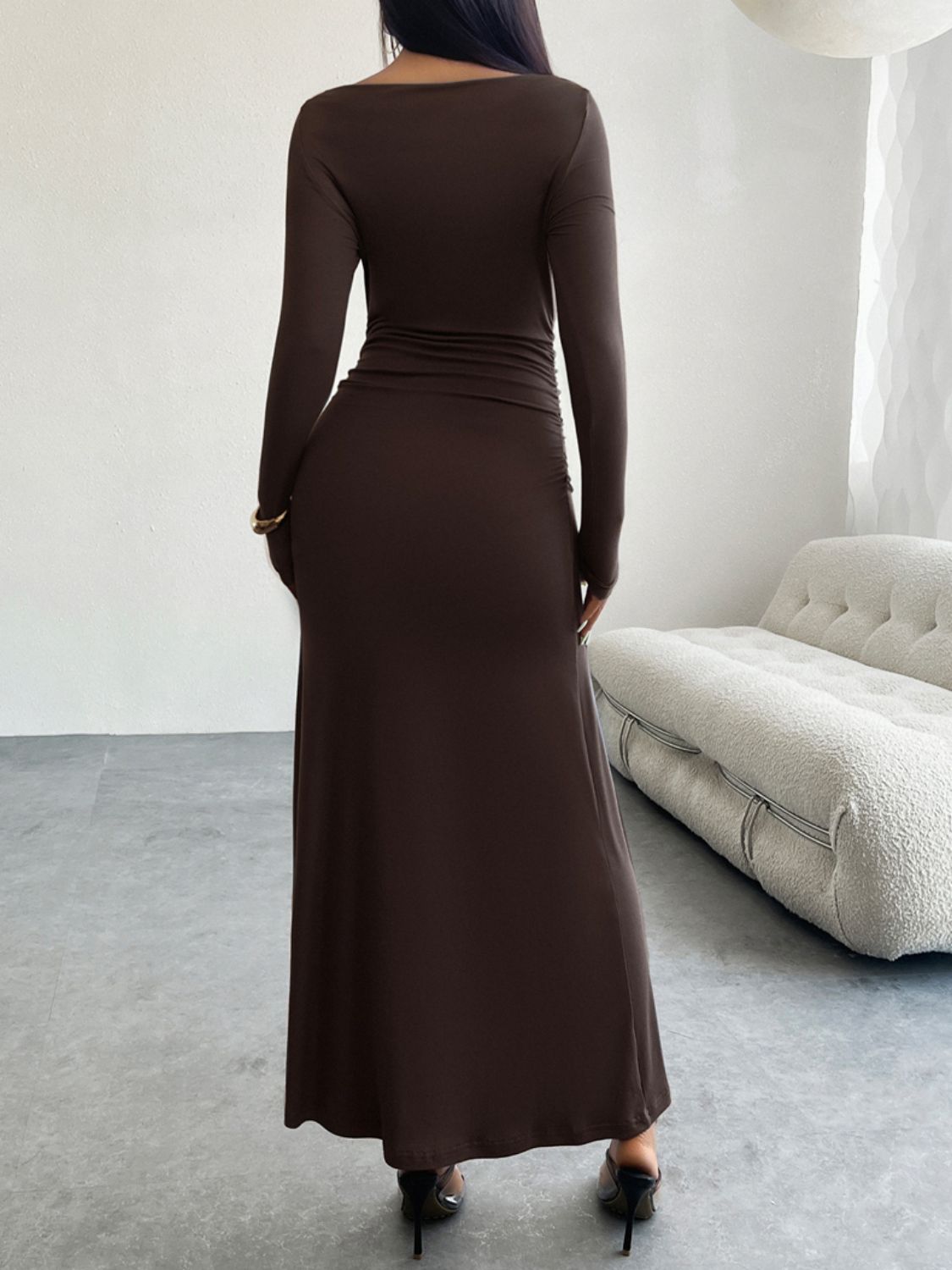 Devine Ruched Long Sleeve Maxi Dress | Maekery Studio