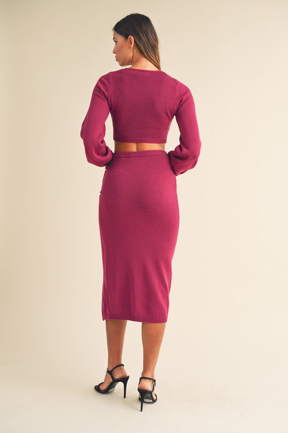 MABLE Front Twisted Knit Top and Midi Skirt Set | Maekery Studio