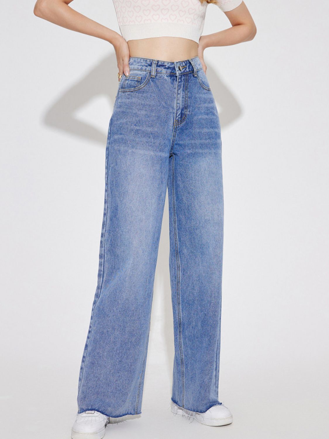 High Waist Straight Leg Jeans with Pockets | Maekery Studio