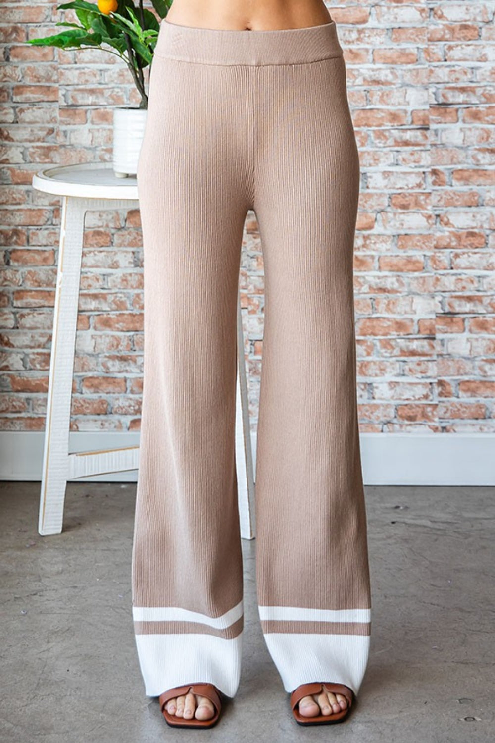 First Love Contrast Ribbed Knit Pants | Maekery Studio