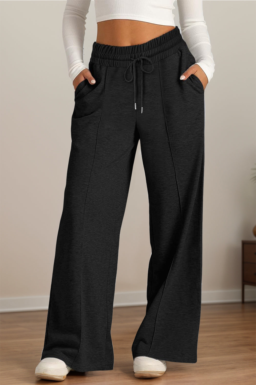 Drawstring Elastic Waist Wide Leg Pants | Maekery Studio