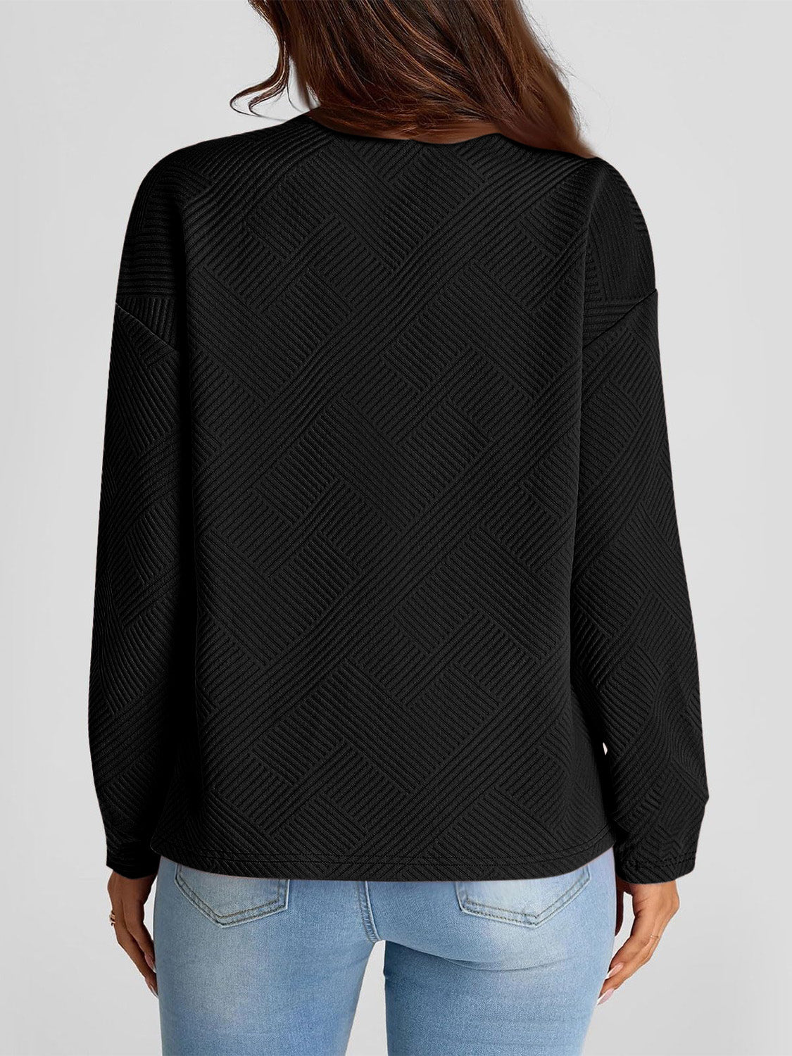 Full Size Texture Round Neck Long Sleeve Sweatshirt | Maekery Studio