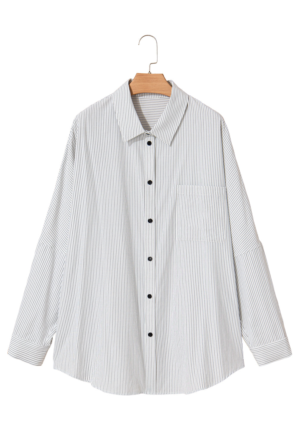 White Stripe Rolled Tab Sleeve Buttoned Plus Size Shirt | Maekery Studio